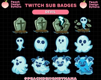 12x Tombstone - Ghost Sub Badges for Twitch, YouTube, Discord - Spooky Sub Badges - Horror Sub Badges, Halloween Sub Badges - Ghost Emote