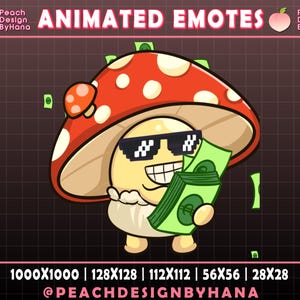 Animated Cute Mushroom Money Emote for Twitch, YouTube, Discord, Falling Money Emote, Autumn Twitch emote, Fall Animated Emote