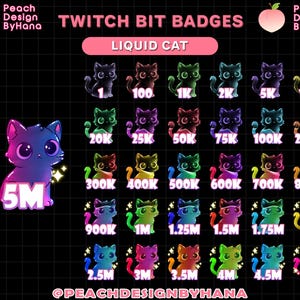 30x Liquid Cat Bit Badges for Twitch, YouTube and Discord - Twitch Bit Badges for Streamers | Dragon-Themed Loyalty Badges | Sub Badges