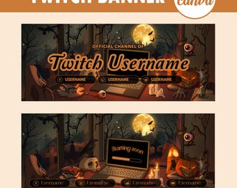 Twitch Banner Template Spooky Gaming Room With Raven and Pumpkin