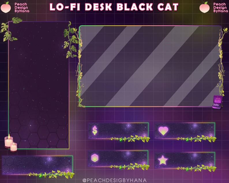 Cat Stream Animation Overlay - Kitty Twitch Pack Cute Dark Game Room ...