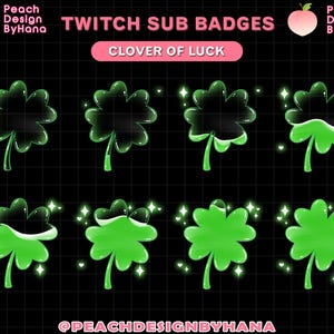 8x Clover of Luck Sub Badges for Twitch, YouTube, Discord - Donated Badges for Stream - Lucky Sub Badges - Green Sub Badges...