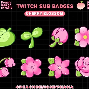 8 insignias de suscripción Cherry Blossom para Twitch, YouTube, Discord - Insignias donadas para transmisión - Insignias de suscripción rosas - Insignias de suscripción de flores