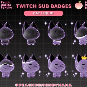 8x Liquid Cute Cat Sub Badges for Twitch, YouTube, Discord - Donated Badges for Stream - Cute Sub Badges - Cat Sub Badges