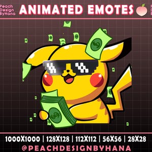 Animated Pikachu Money Emote for Twitch, YouTube, Discord, Rich Pikachu Emote, Pikachu Streaming Assets, Raining Money Emote Twitch