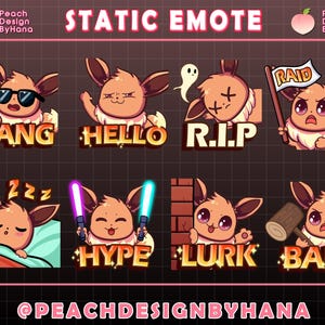 Adorable Eevee Twitch Emote Pack – 8 Pokémon-Themed Emotes for Streamers, Discord & Gaming Chat