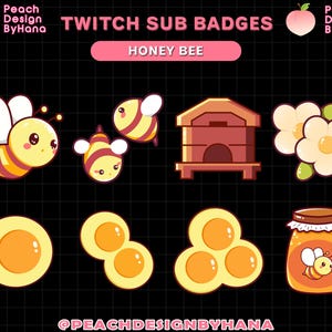 8x Honey Bee Sub Badges for Twitch, YouTube and Discord - Donated Badges for Stream - Sweet Sub Badges - Twitch Sub Badges - Cheer Sub badge