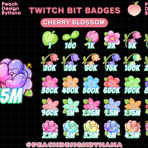 30x Colorful Cherry Blossom Petals Twitch Bit Badges, Sakura Twitch Sub Badges for Streamers, Number Twitch Bit Badges, YouTubers & Discords