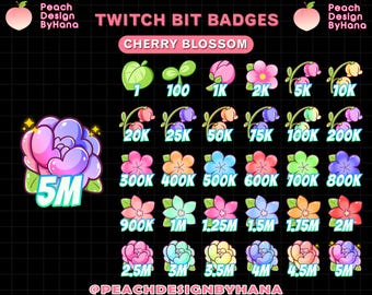 30x Colorful Cherry Blossom Petals Twitch Bit Badges, Sakura Twitch Sub Badges for Streamers, Number Twitch Bit Badges, YouTubers & Discords