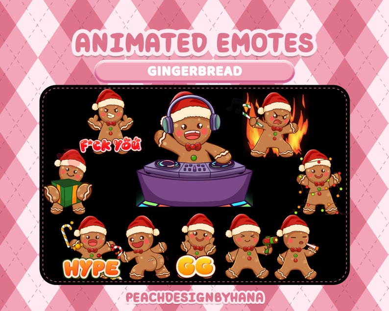 Animated Emote Pack for Twitch, Discord: Gingerbread Emotes for ...