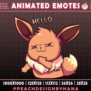 Animiertes Eevee Hallo Emote für Twitch, YouTube, Discord, Lustiges Emote, Perfektes Twitch Emote, EEvee-Streaming-Assets - Animiertes Emote Twitch