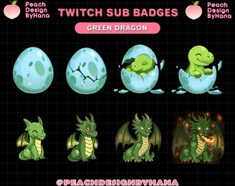 8 badge di abbonamento a tema Drago Magico per Twitch, YouTube e Discord - Badge di abbonamento Twitch per streamer / Badge fedeltà a tema Drago / Badge di abbonamento