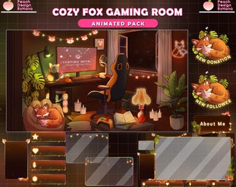 アニメーション配信パッケージ 居心地の良いキツネのゲームルーム、Twitch 向けかわいいキツネの配信パック | アニメーションオーバーレイ配信パッケージ、秋をテーマにした配信オーバーレイ