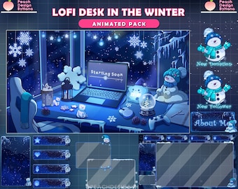 Animiertes Lo-fi Schneemann Winter Gaming Room Stream Paket, Frozen Stream Pack für Twitch | Animiertes Overlay, Winter Themed Stream Overlay