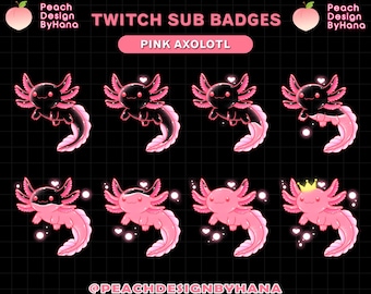 8x Pinke Axolotl Liquid Sub Badges für Twitch, YouTube und Discord - Gespendete Badges für Stream- Süße Axolotl Sub Badges - Jubelnde Sub Badges