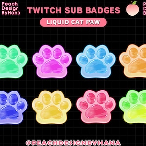 8x Rainbow Glowing Cat Paw Sub Badges for Twitch, YouTube and Discord - Donated Badges for Stream - Cute Sub Badges - Cat Sub Badges