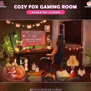 Animated Twitch Screen Cozy Fox Gaming Room - Cute Fox Stream Screen - Foxy Package Twitch Overlay | Aesthetic Twitch Overlay with Fox