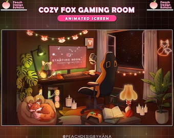 Animated Twitch Screen Cozy Fox Gaming Room - Cute Fox Stream Screen - Foxy Package Twitch Overlay | Aesthetic Twitch Overlay with Fox