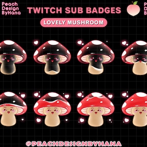 Red Mushroom-Themed Twitch Sub Badges | Cute Pixel Art Subscriber Badge for Streamers | Magic Mushroom Loyalty Badges