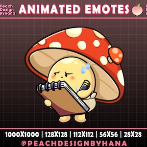 Animated Cute Mushroom Note Emote for Twitch, YouTube, Discord, Funny Mushroom Emote, Autumn Twitch emote, Fall Animated Emote, Writing