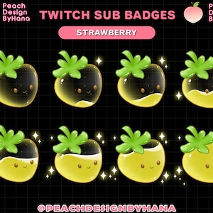 Strawberry Sub Badges for Twitch – Cute Strawberry-Themed Subscriber Badges – Gamer Emotes for Cozy & Cottagecore Streams