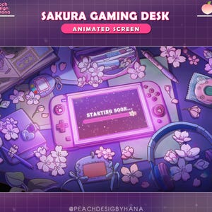 Animated Lo-fi Twitch Screen - Sakura Desk Handheld Console - Cherry Blossom Stream Screens -  Controller - Pink Package Twitch Overlay