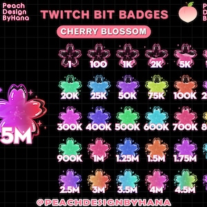 30x Glowing Liquid Cherry Blossom Bit Badges for Twitch, YouTube, Discord - Cute Bit badges - Flower Bit Badges - Gaming Bit Badges