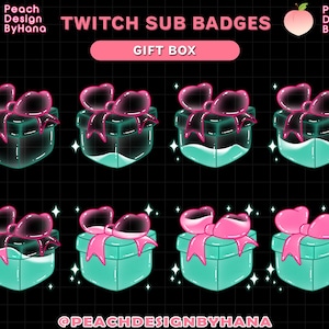 8x Liquid Gift Box Sub Badges for Twitch, YouTube, Discord - Donated Badges for Stream - Cute Sub Badges - Pink Ribbon Sub Badges