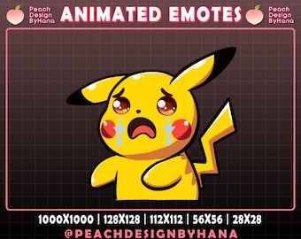 Emote de Pikachu llorando animado para Twitch, YouTube, Discord, Emote de Pikachu triste, Recursos de transmisión de Pikachu, Emote de Pikachu lindo para Twitch