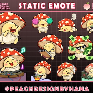 10x Cute Mushroom Twitch Emotes, Funny  Emotes for Twitch, YouTube, Discord, Autumn Twitch Emotes, Fall Twitch Emote | Kawaii Chibi Mushroom