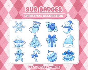 12x Christmas Sub Badges for Twitch, YouTube, Discord - Funny Sub Badges - Kawaii Sub Badges, Xmas Sub Badges - Snowman, Gift, Candy Cane...