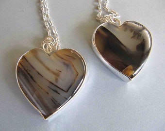 Montana Agate Heart Pendant in Sterling Silver