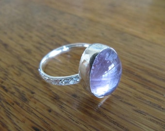 Amethyst Ring in Sterling Silver with Patterned Band