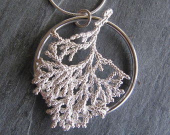 Handmade Pendant of Hinoki Cyprss in Sterling Silver