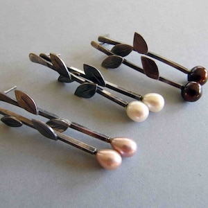 Pearl and Leaf Earrings in Sterling Silver