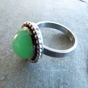 Chrysoprase Ring in Sterling Silver with Bead Wire Trim and Oxidized Finish image 3