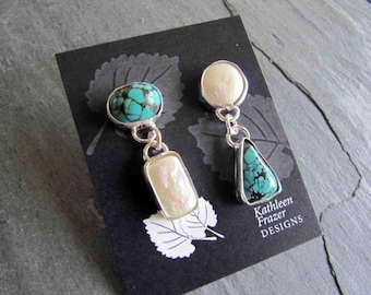 Turquoise and Pearl Earrings in Sterling Silver