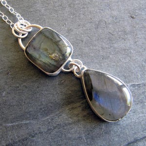 Pendentif labradorite deux pierres en argent sterling