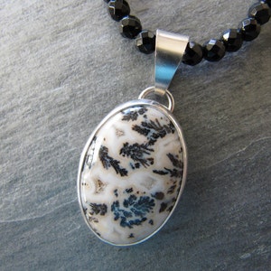 Necklace of Dendritic Agate and Faceted Onyx in Sterling Silver