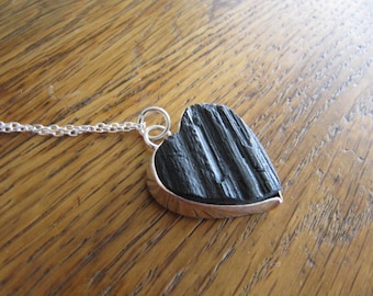 Pendant of Natural Black Tourmaline and Sterling Silver