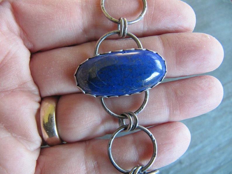 Bracelet with Lapis and Hand Made Chain in Sterling Silver image 4