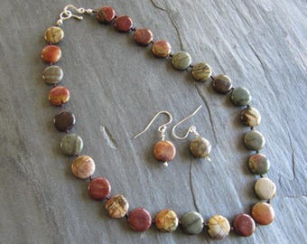 Jasper Beaded Necklace with Matching Earrings