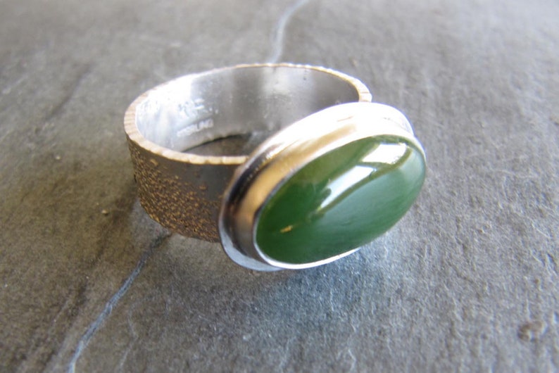 Ring of BC Jade With Wide Textured Band in Sterling Silver - Etsy