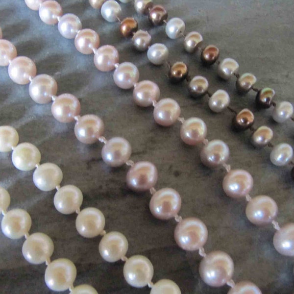 Pearl Necklaces Hand Knotted on Silk