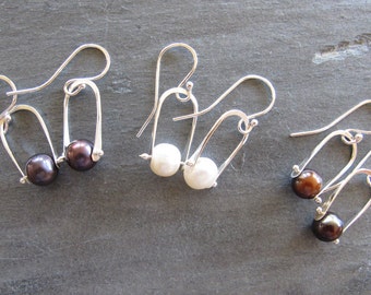 Pinned Pearl Earrings in Sterling Silver