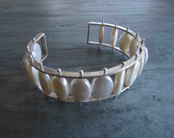 Pinned Pearl Cuff Bracelet in Sterling Silver