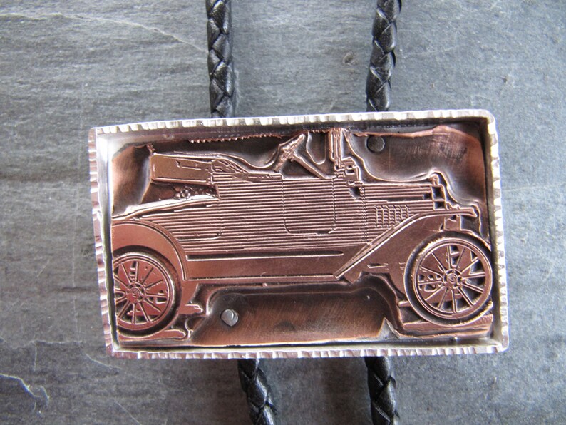 Vintage Letterpress Motorcar Bolo Tie in Sterling Silver