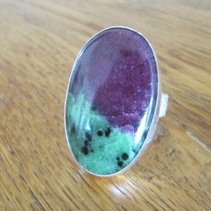Ring of Ruby in Zoisite in Sterling Silver with Textured Band