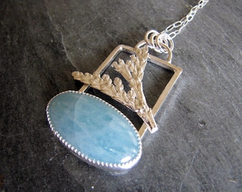 Pendant of Aquamarine and Cedar in Sterling Silver