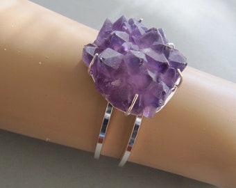 Amethyst Cluster Cuff Bracelet in Stering Silver